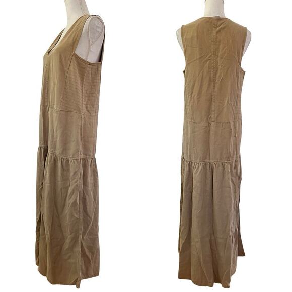 Everlane Tencel V Neck Sleeveless Tiered Midi Tank Dress L Neutral Sustainable - Picture 2 of 7